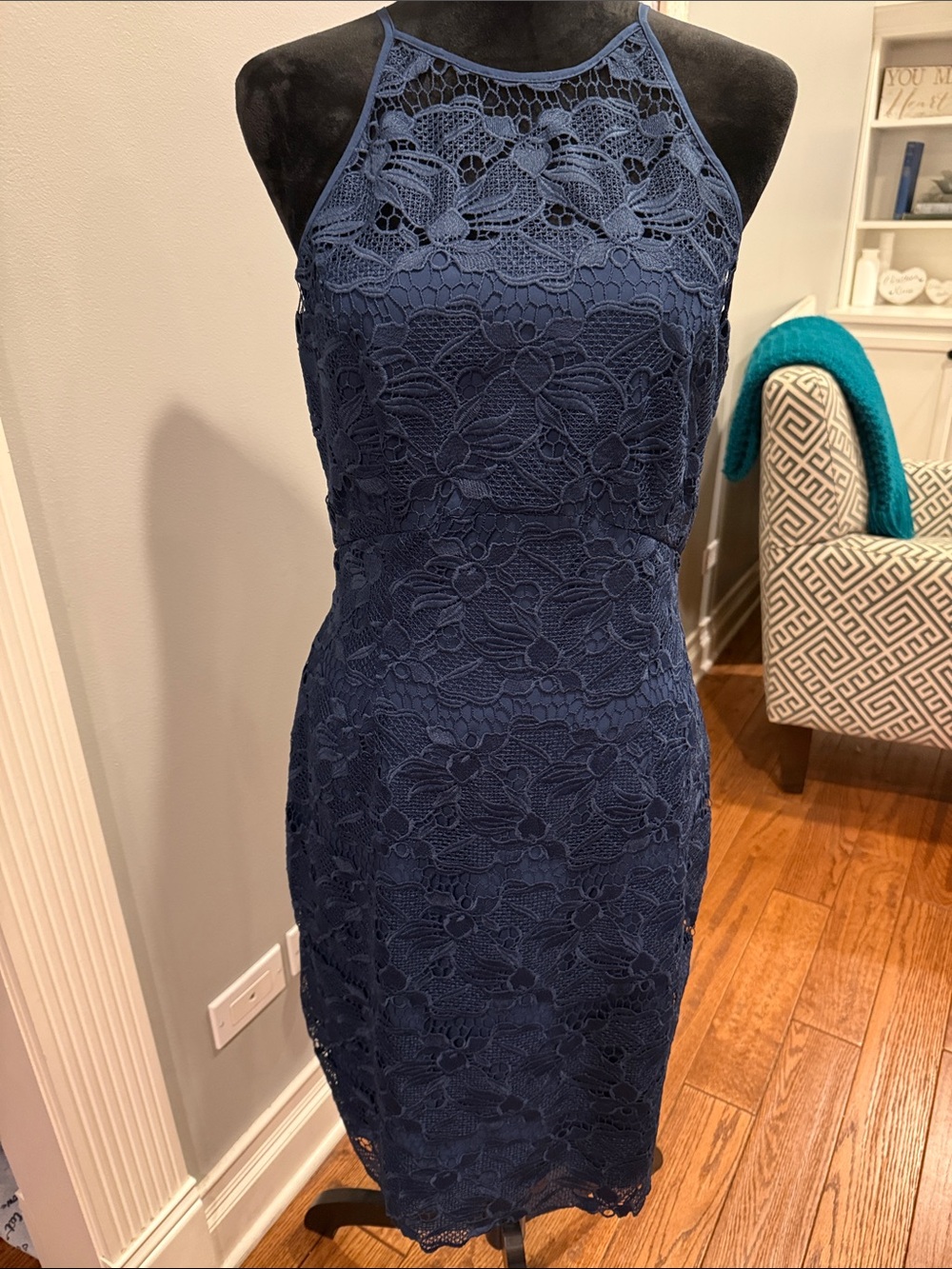 Tahari ASL blue lace Benson dress. Size 8 NWT.